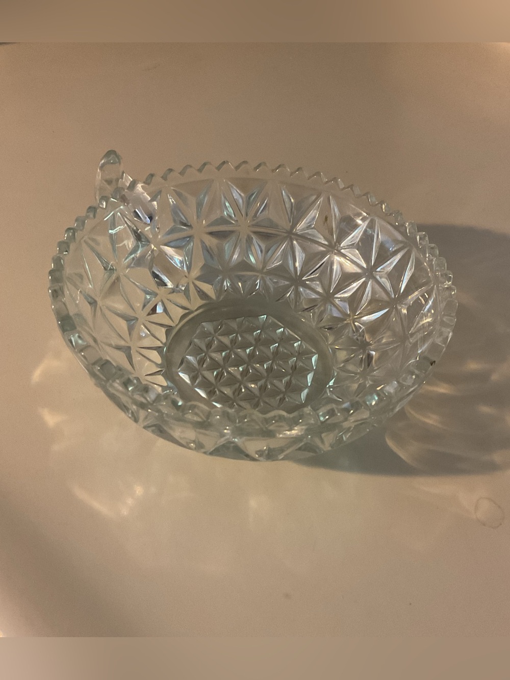 Clear Pressed Glass Starburst Bowl with handle